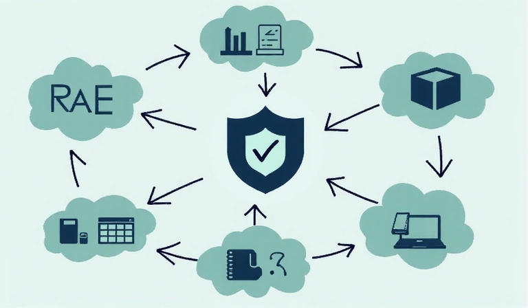 Abstract illustration of data flow with arrows indicating secure sharing between entities