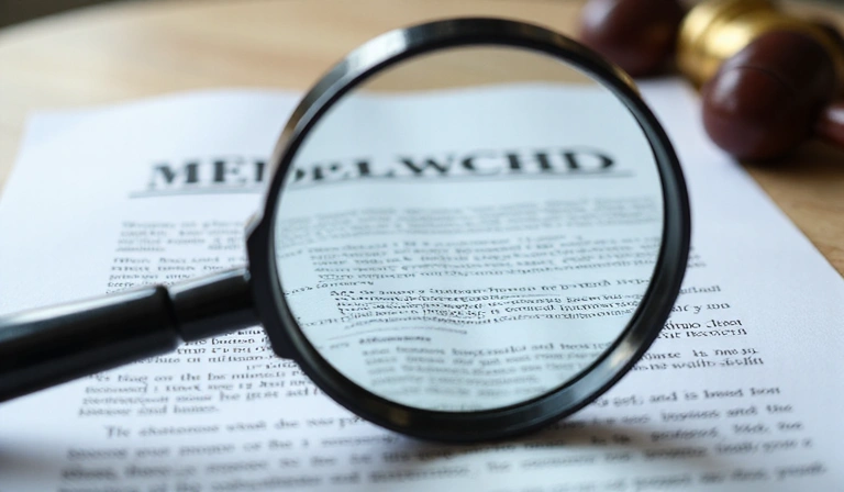 Magnifying glass examining a document, symbolizing accuracy and review of terms